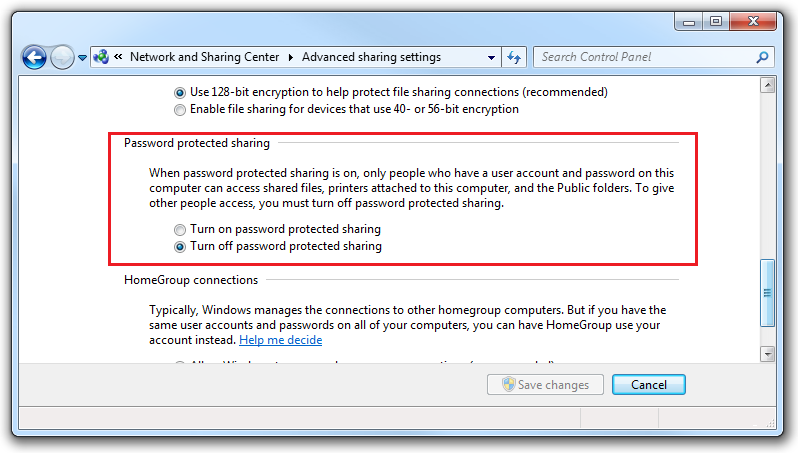 Turning off password-protected sharing