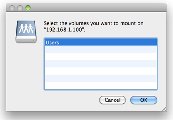 Selecting the shared folder to mount