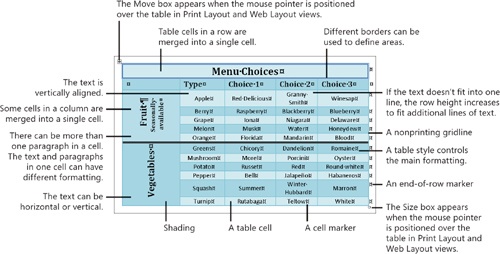 The Anatomy of a Table - Microsoft® Office Word 2007 Plain & Simple [Book]