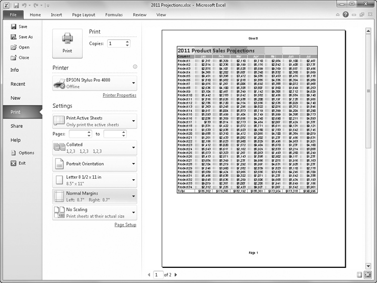 Then Click Print Controlling What and Where to Print - Microsoft® Excel® 2010 Inside Out ...