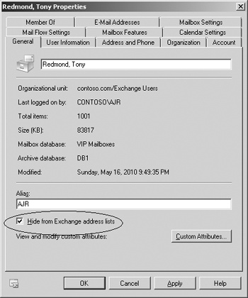 Hiding a mailbox from address lists.