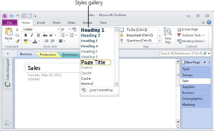 Formatting Text with the Styles Gallery - Microsoft® OneNote® 2010 ...