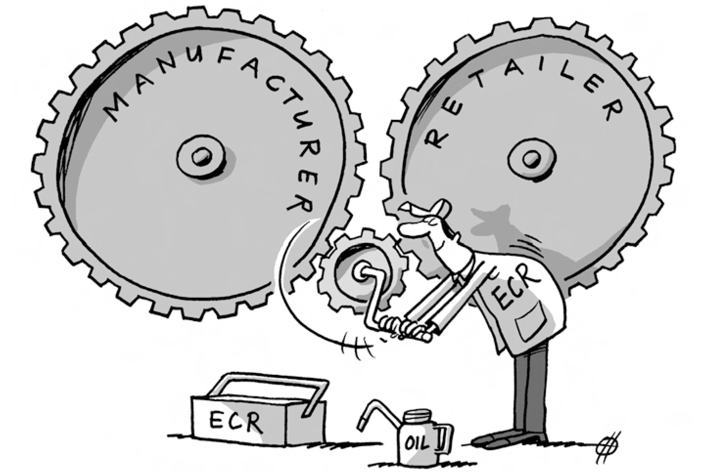 A cartoon illustration depicts collaboration in the retail value chain.