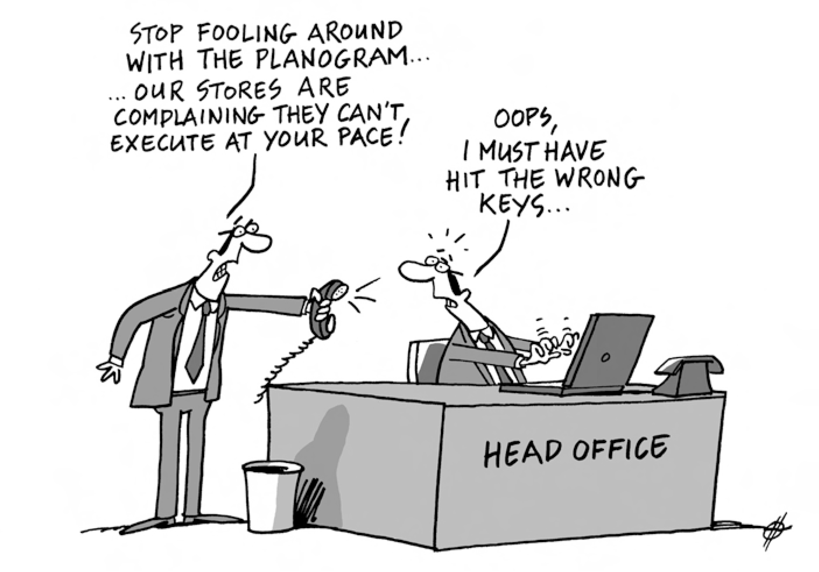 A cartoon illustration depicts Information technology trends in the retail value chain.