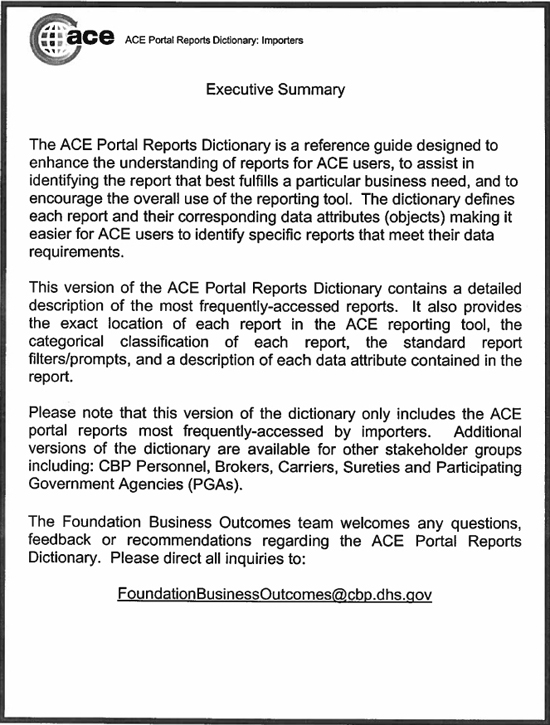 Appendix G. ACE Program and Standard Reports - Export/Import Procedures ...