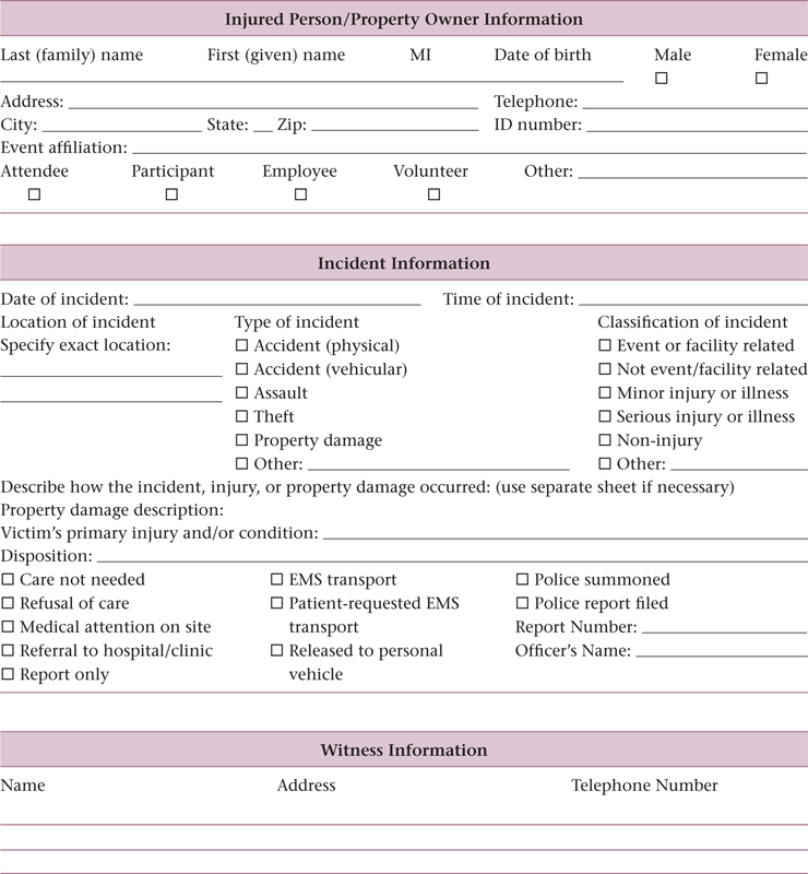 Appendix K: Sample incident report form - Risk Management for Events ...