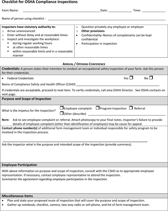 Appendix C: OSHA Compliance Checklist - Loss Control Auditing, 2nd ...