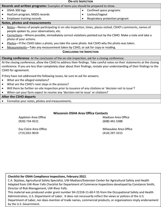 Appendix C: OSHA Compliance Checklist - Loss Control Auditing, 2nd ...
