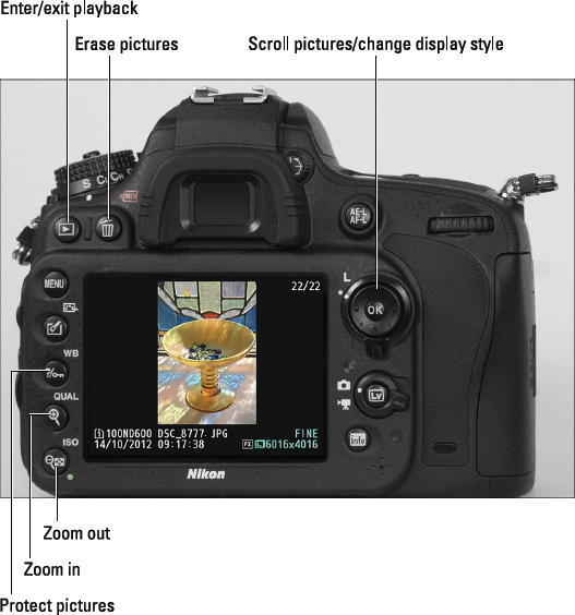 Viewing Images in Playback Mode - Nikon D600 For Dummies [Book]