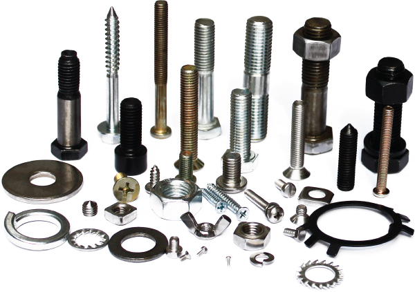 Photo displaying various detachable joints, bolts, bearings, screws, nuts, and locking devices.