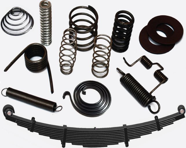 3D illustrations of various types of helical springs, Belleville springs, spiral springs, leaf springs and ring springs.