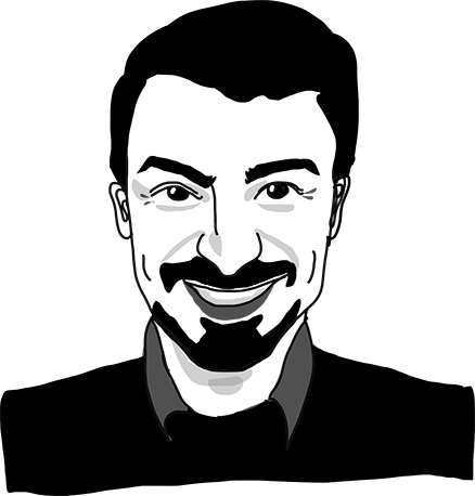 A photograph-like drawing of author Kür¸at Özenç.