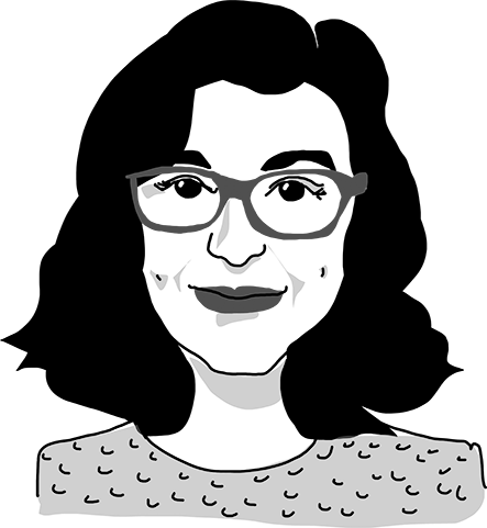 A photograph-like drawing of author Margaret Hagan.