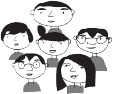 Drawing of a group of six people, three males and three females.