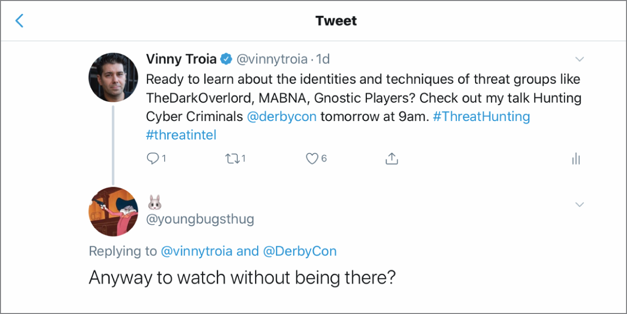 Screen capture depicting a tweet from YoungBugsThug.