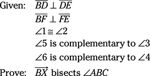 Illustration of a given angle to prove that angles are complementary in various steps.