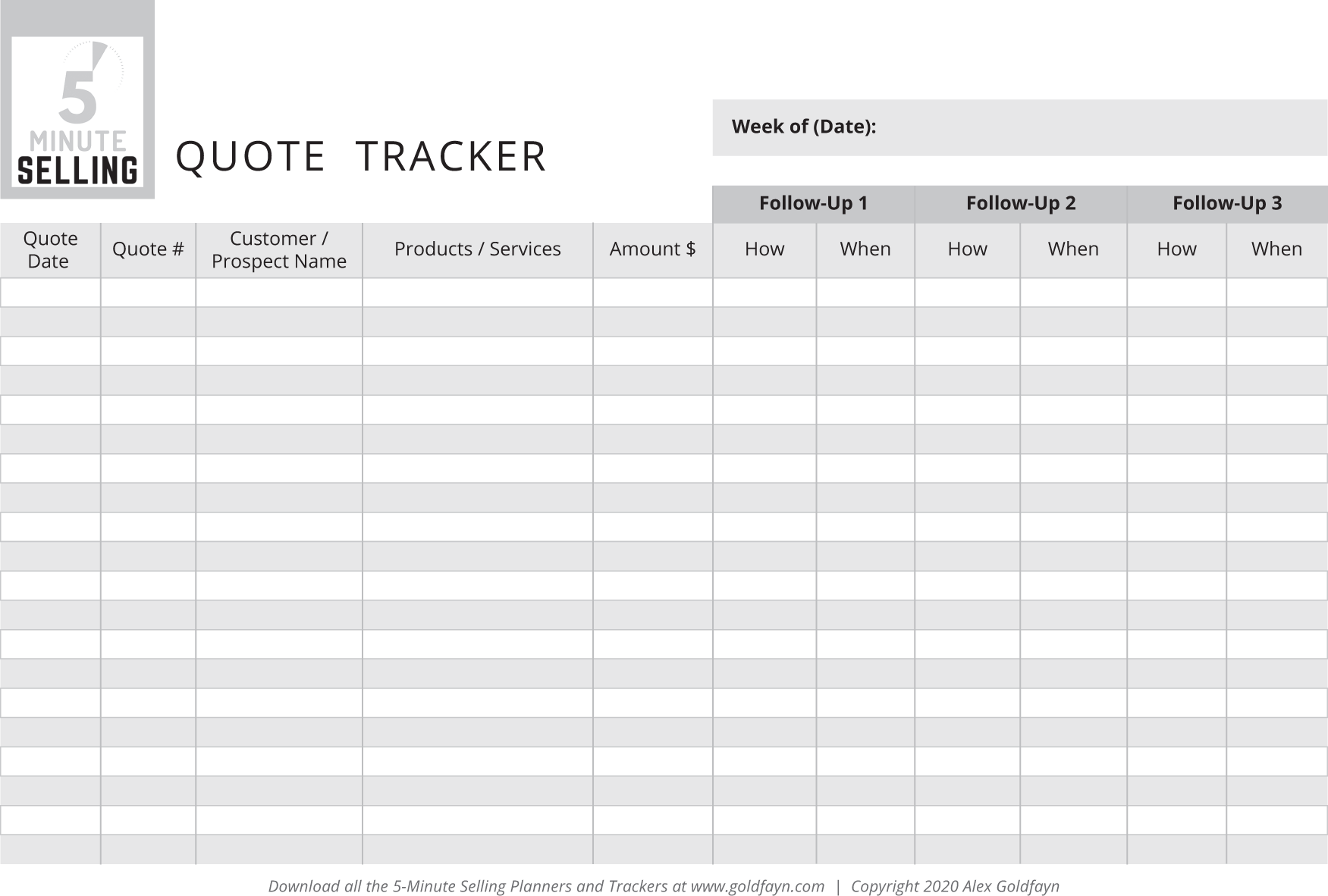 CHAPTER 12: KEEP A QUOTE OR PROPOSAL TRACKER - 5-Minute Selling [Book]