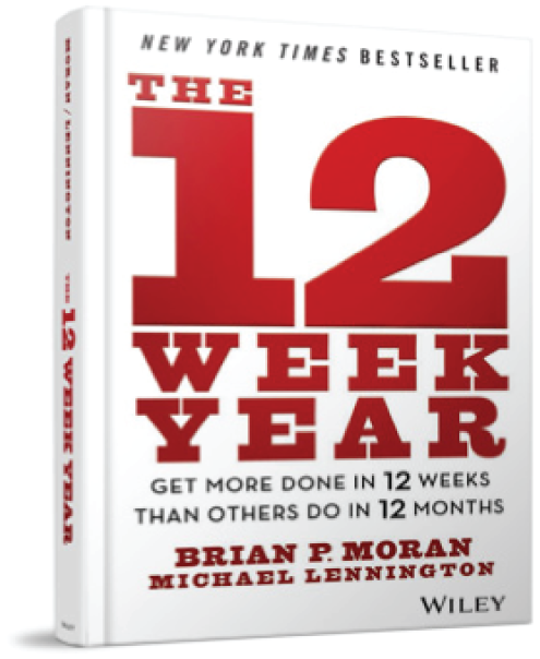 An illustration of the book, 'The 12 Week Year' by Brian Moran and Michael Lennington.
