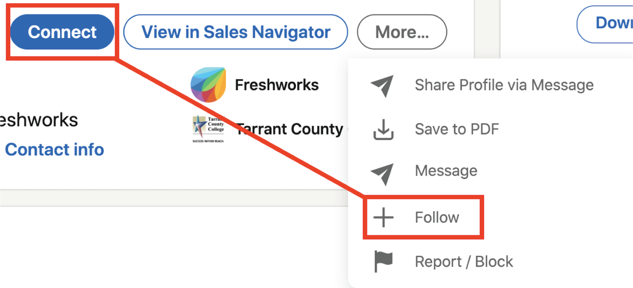Snapshot indicating the follow button.