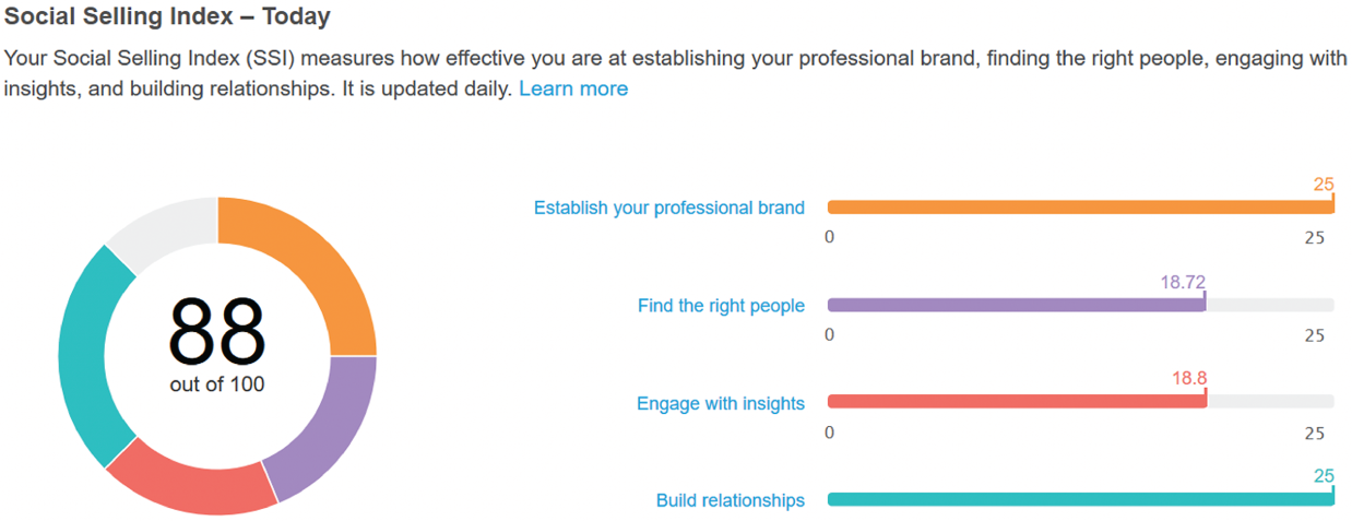 Snapshot of an analysis report of measuring results on LinkedIn and the SSI code.