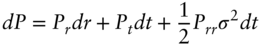d upper P equals upper P Subscript r Baseline d r plus upper P Subscript t Baseline d t plus one half upper P Subscript r r Baseline sigma squared d t