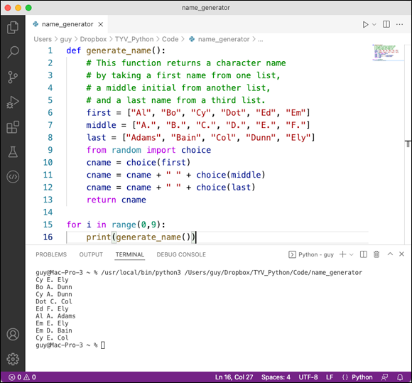 Snapshot of working with functions.
