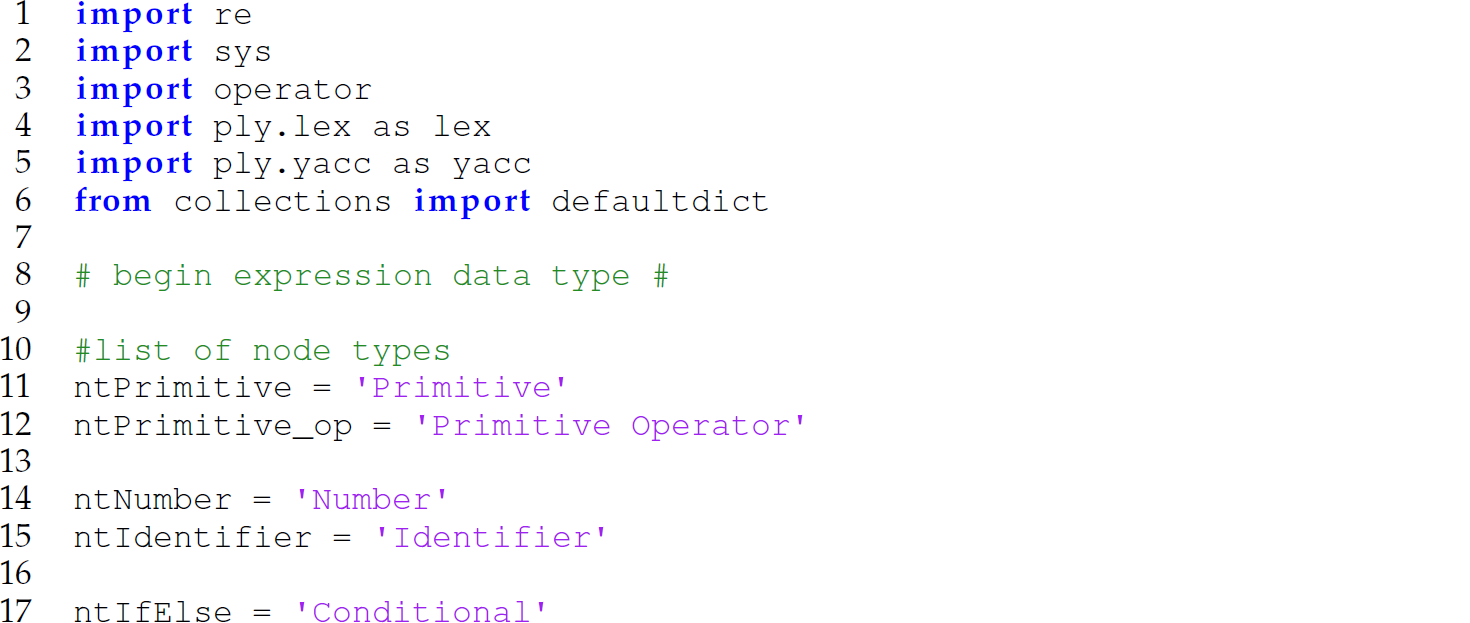 A set of 17 code lines in a Camille program that uses the data type Tree Node.