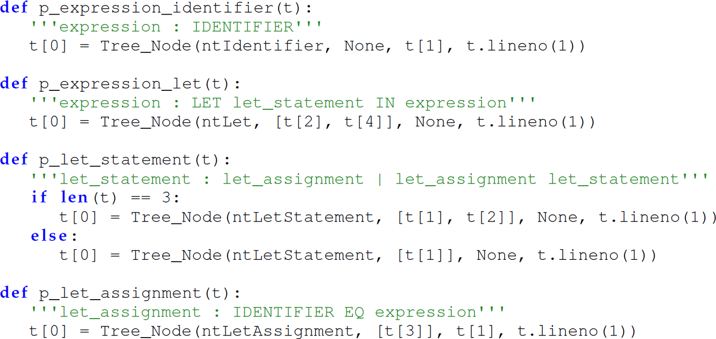 A set of 15 code lines in Camille with let and in keywords.