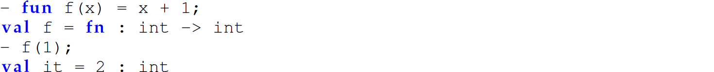 A set of four code lines in M L with new functions defined.