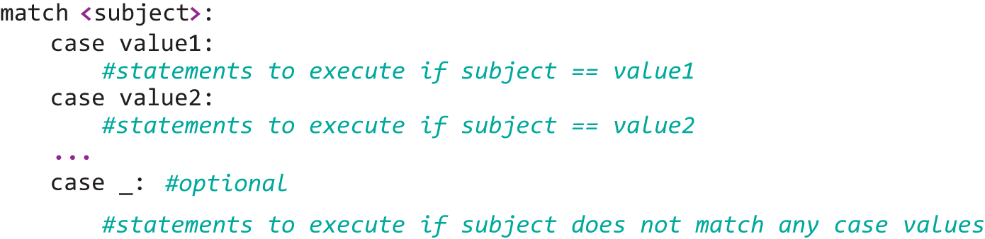 The format for selection with match in Python.