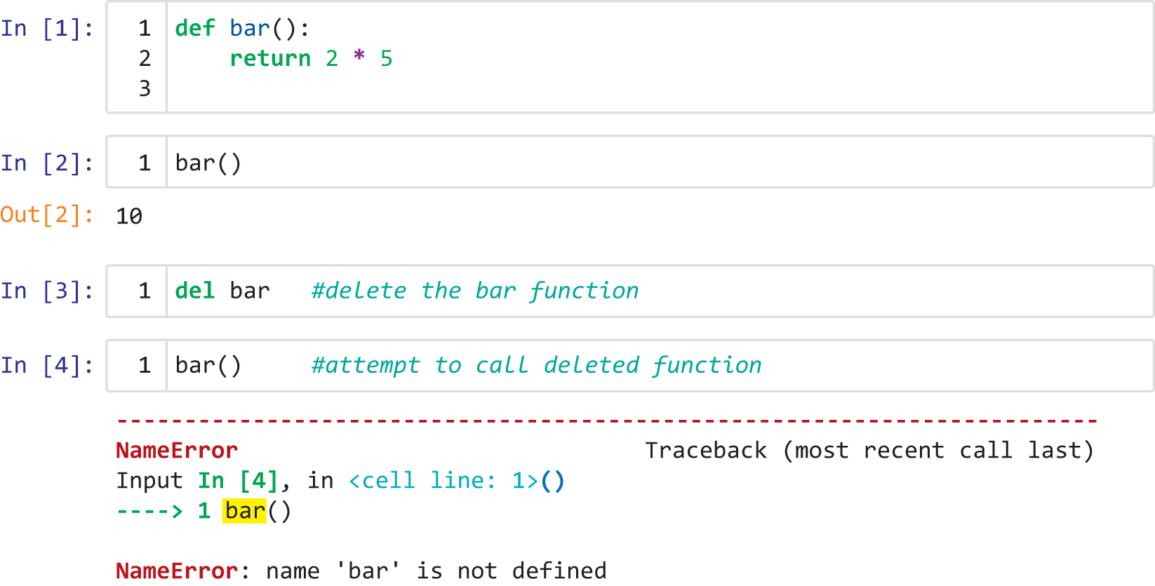 A Python window illustrates how the del statement is used to delete a function in mutable sequences.