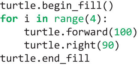 A set of five codes to generate the filled square.