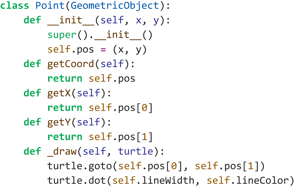 A Python code presents how to rewrite the point class to store the coordinate information as separate numbers.
