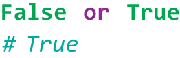 Two lines are displayed. Line 1 reads: False or True. Line 2 reads: Hash True.