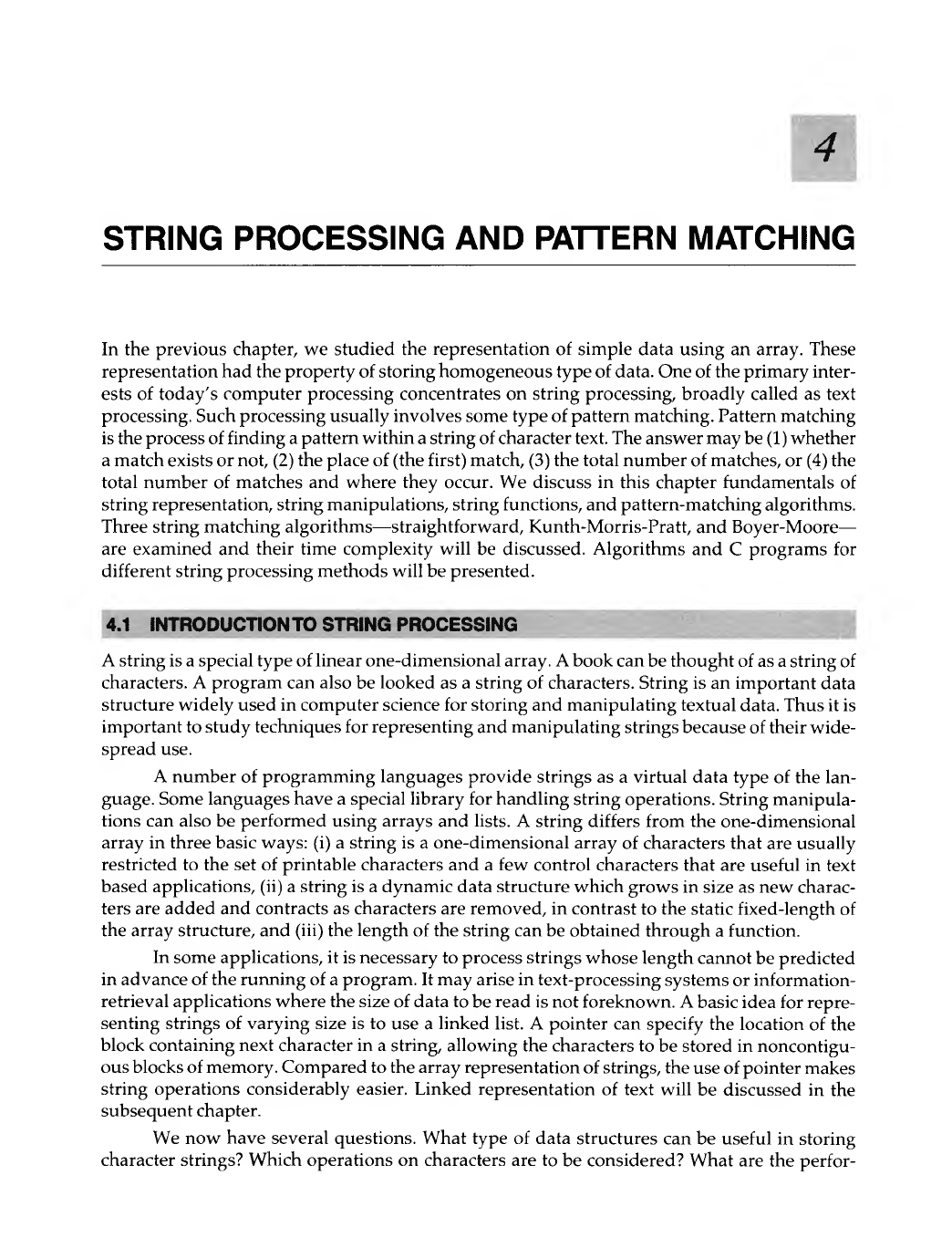 Chapter 4: String Processing and Pattern Matching - Data Structures ...