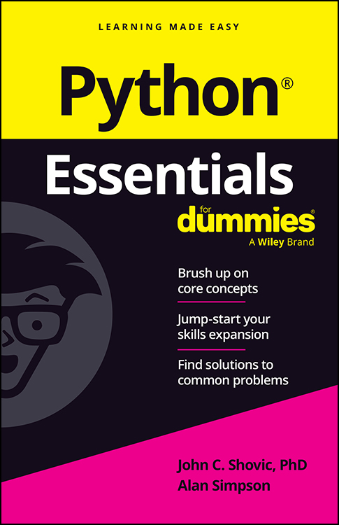 Cover: Python Essentials For Dummies by John C. Shovic and Alan Simpson