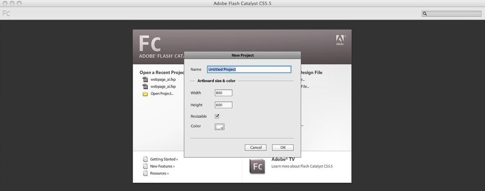 The New document dialog box