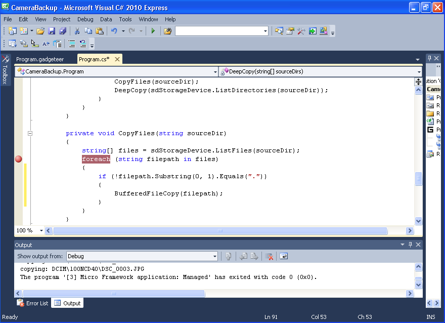Setting a Breakpoint
