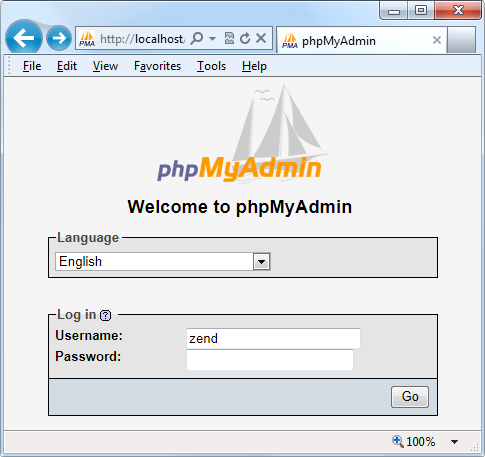 Logging in to phpMyAdmin