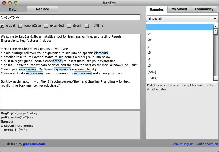 Grant Skinner’s RegExr in Firefox