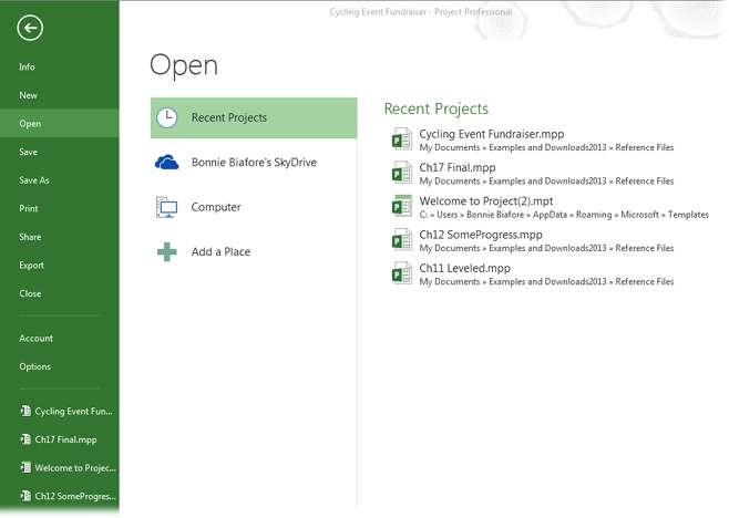 Opening a Project File - Microsoft Project 2013: The Missing Manual [Book]