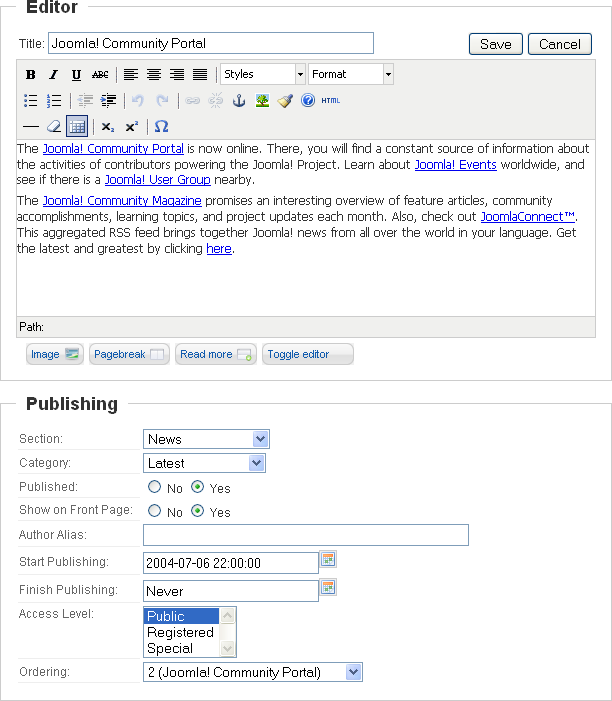 The frontend Article Editor
