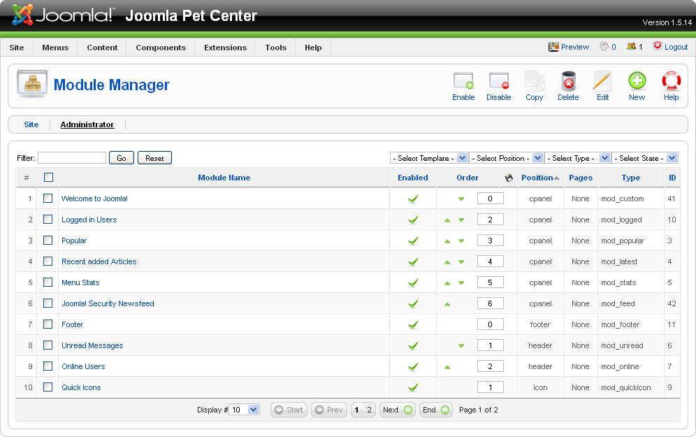 Administrator Module Manager