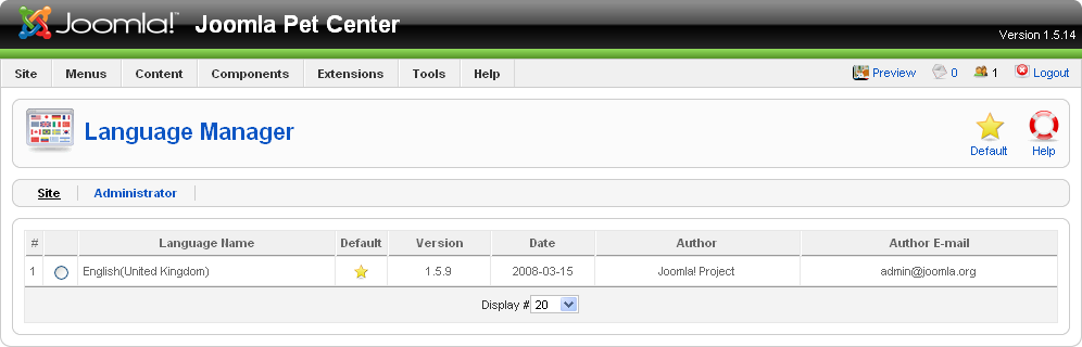 The Language Manager: Site languages