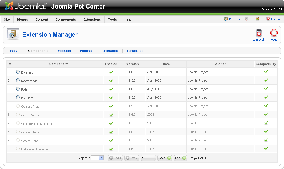 Extensions Manager: Components