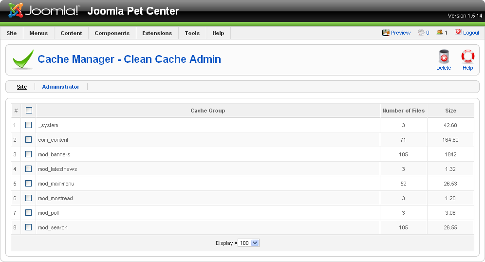 Cache Manager–Clean Cache Admin