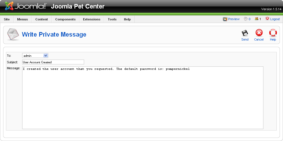Write Private Message screen