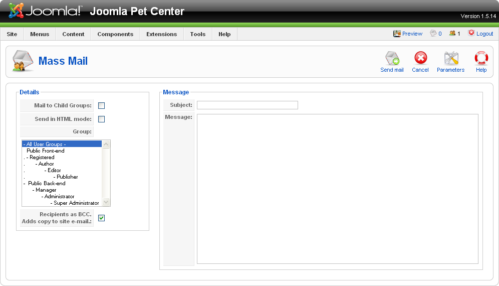 Mass Mail interface