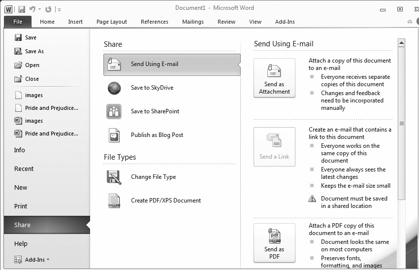 9. Sharing and Collaborating on Documents - Office 2010: The Missing ...