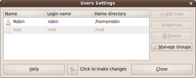 The Users Settings window